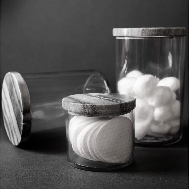 Glass Canister w/ Black Marble Lid 4.5"H - ST - Black