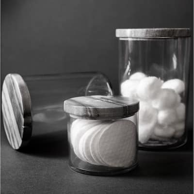 Glass Canister w/ Black Marble Lid 4.5"H - ST - Black