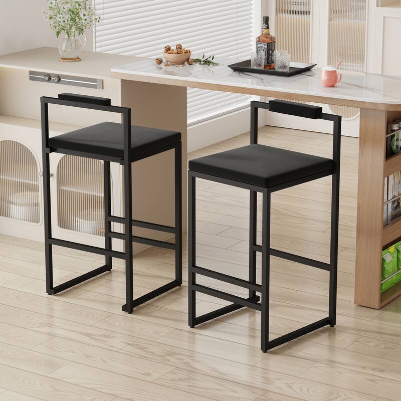 Modern Velvet Upholstered Bar Stools Set of 2 Counter Height Footrest Back Support Black Kitchen