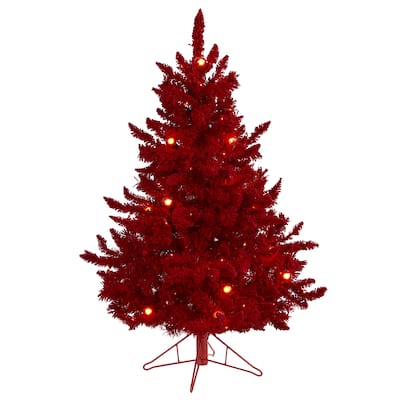 4' Pre-Lit Red Artificial Christmas Tree, Multicolor Lights - 4 Foot