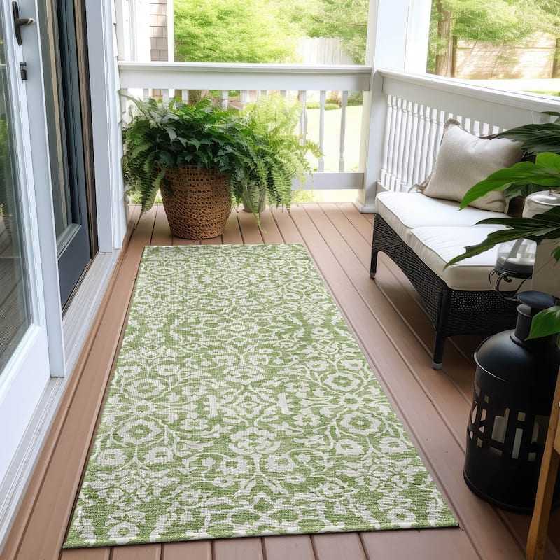 Machine Washable Indoor/ Outdoor Chantille Traditional Farmhouse Rug - Green - 2'3" x 7'6"