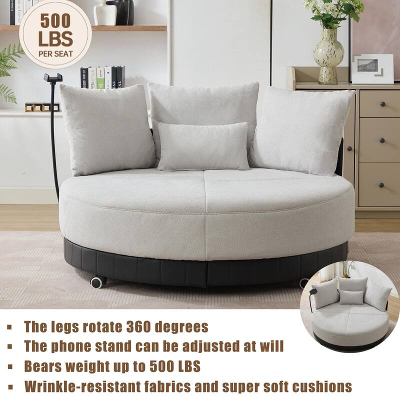 52.75'' Oversized Round Swivel Chair, 360° Swivel, Couples Chair, Gray, Polyester(Anti - Wrinkle)