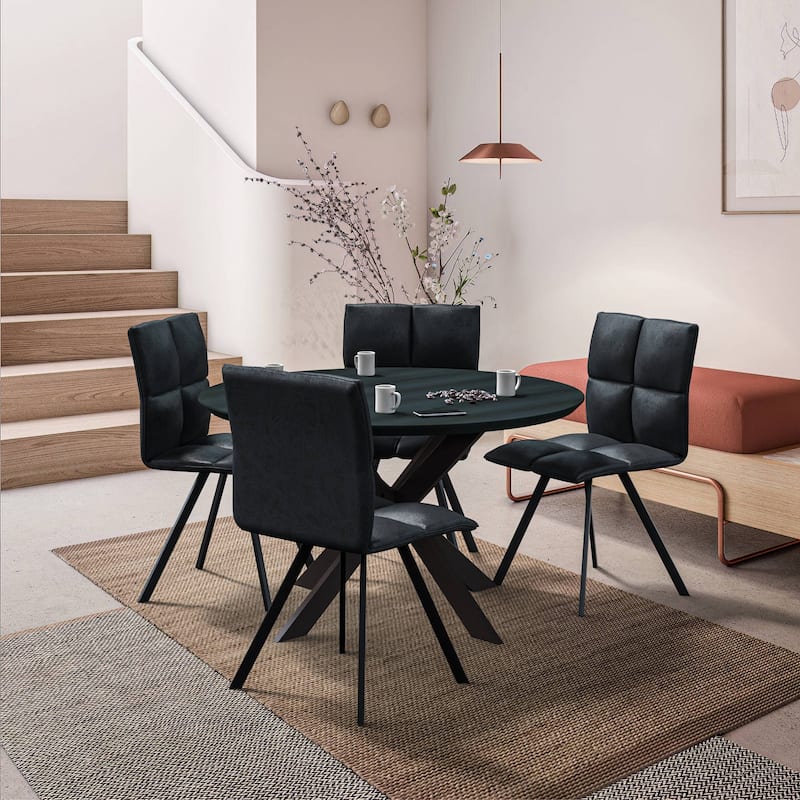 Wesley Modern Leather Dining Chair With Metal Legs Set of 4 by LeisureMod