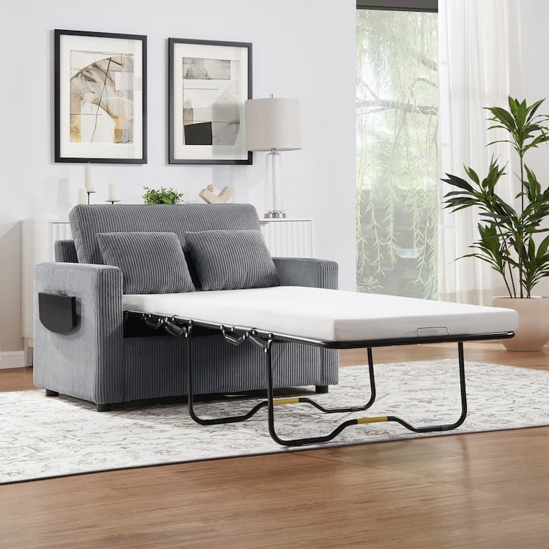 Sleeper Sofa Loveseat Sofa with a Foldable Mattress and Storage Pocket and Two USB Ports - 2 Seat