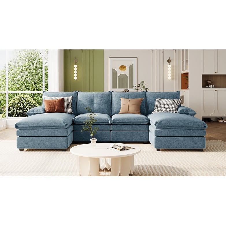 U-Shaped Comfy Cloud Couch, 6-Seat Chenille Deep Seat Sofa with Armrest Cushions