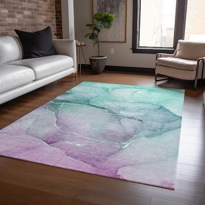 Machine Washable Indoor/ Outdoor Watercolor Chantille Rug