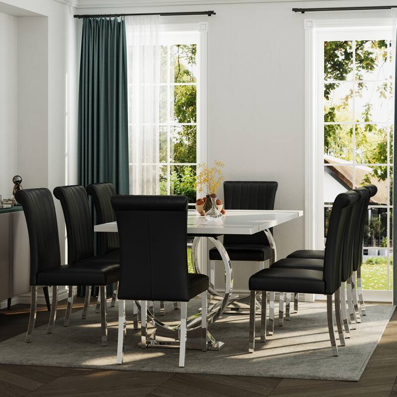 Luxury Dining Table Set with PU Leather Dining Chairs