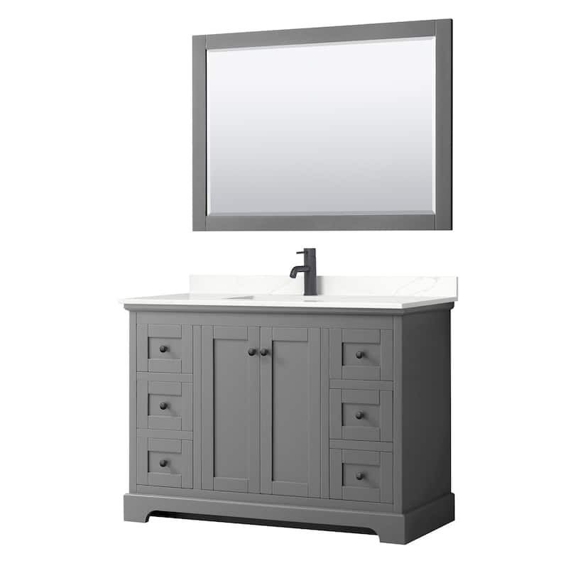 Wyndham Collection WCV232348S-QTZ-UNSM46 Avery 48" Free Standing - Dark Gray / Giotto Quartz Top / Matte Black