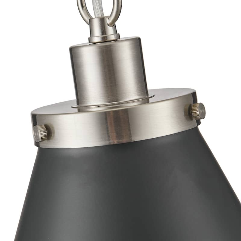 Modern Brushed Nickel 1-Light Single Cone Metal Hanging Lamp for Kitchen Island