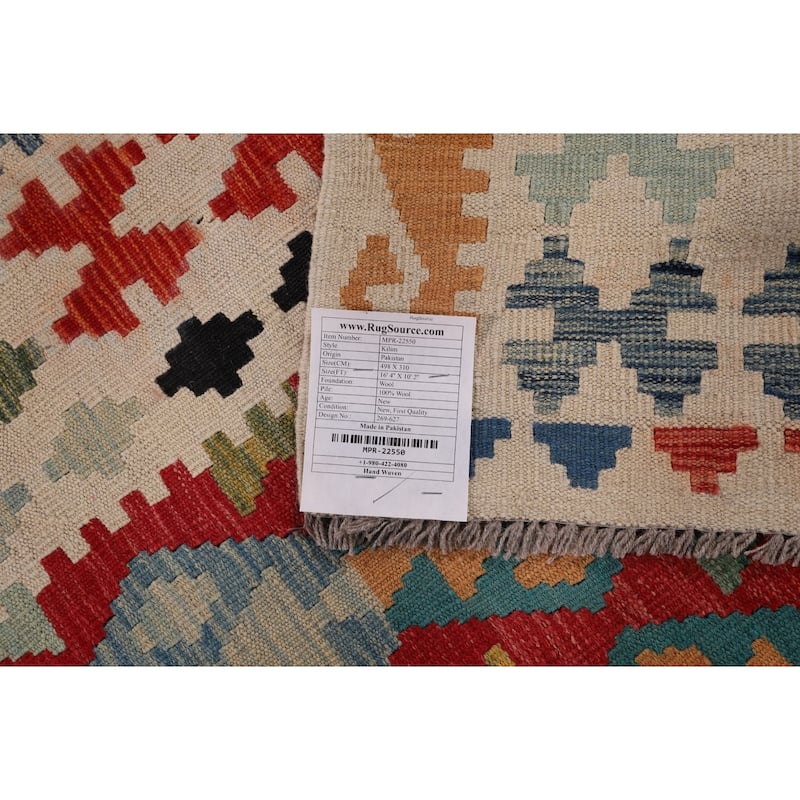 Multicolor Kilim Oriental Large Rug Hand-Woven Wool Carpet - 10'2" x 16'4"