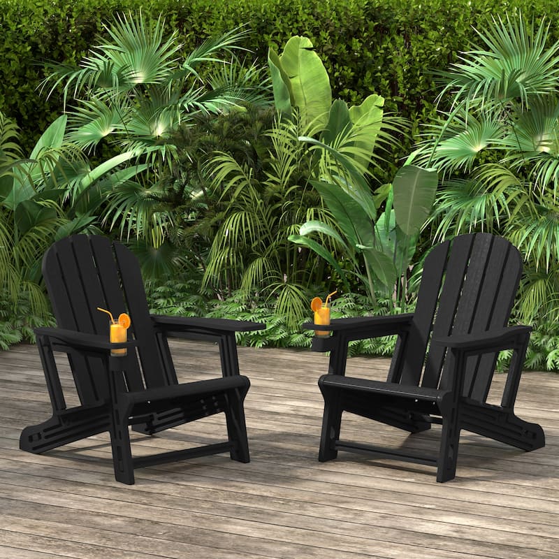 Polytrends Coastline Outdoor Poly Adirondack Chair with Cup Holder (Set of 2)