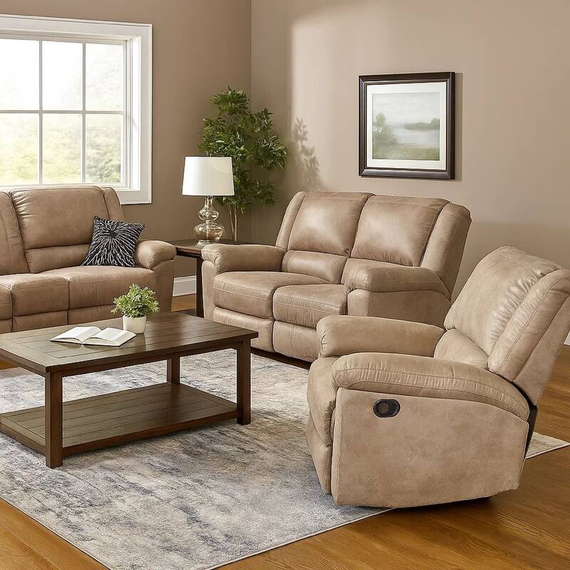 Jem Manual Rocker Recliner Chair, Pillow Top Arms, Brown Leather