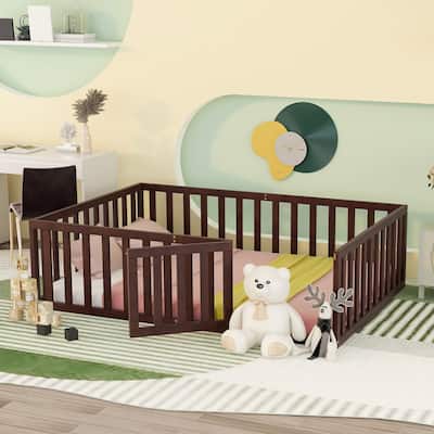 Full Size Wood Daybed Frame with Fence