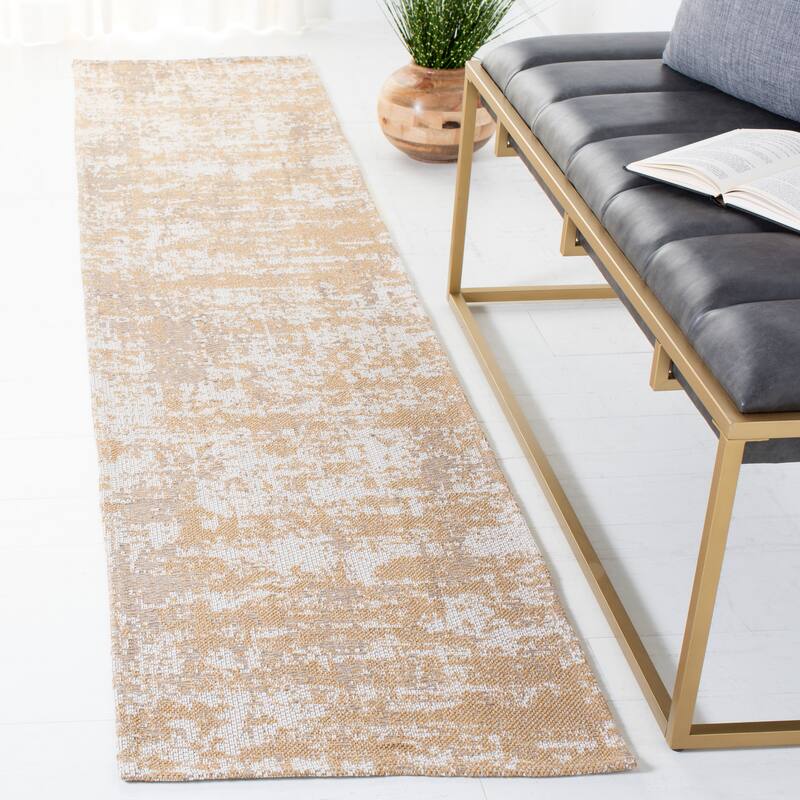 SAFAVIEH Augustine Albertje Modern Abstract Fringe Rug - 2' x 9' Runner - Taupe/Grey