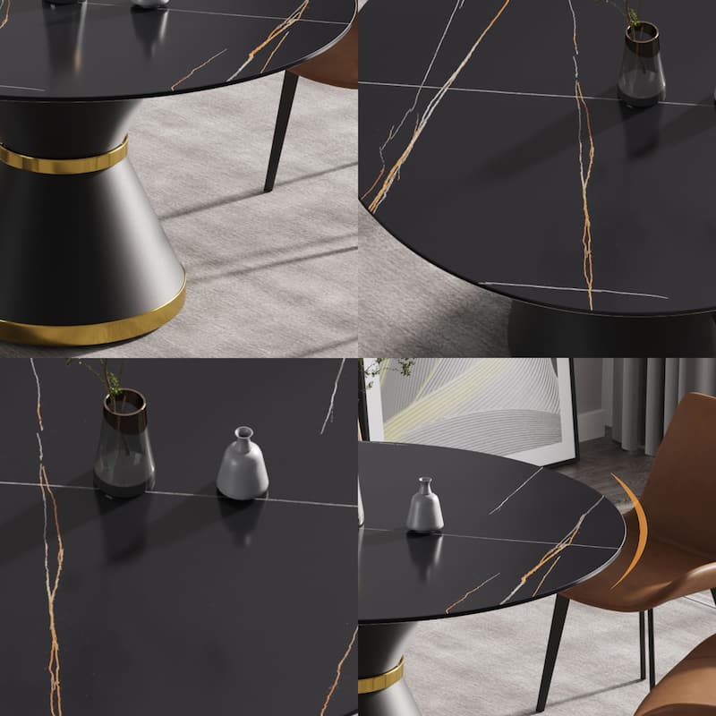 53.15"Modern artificial stone round carbon steel base dining table-can accommodate 6 people