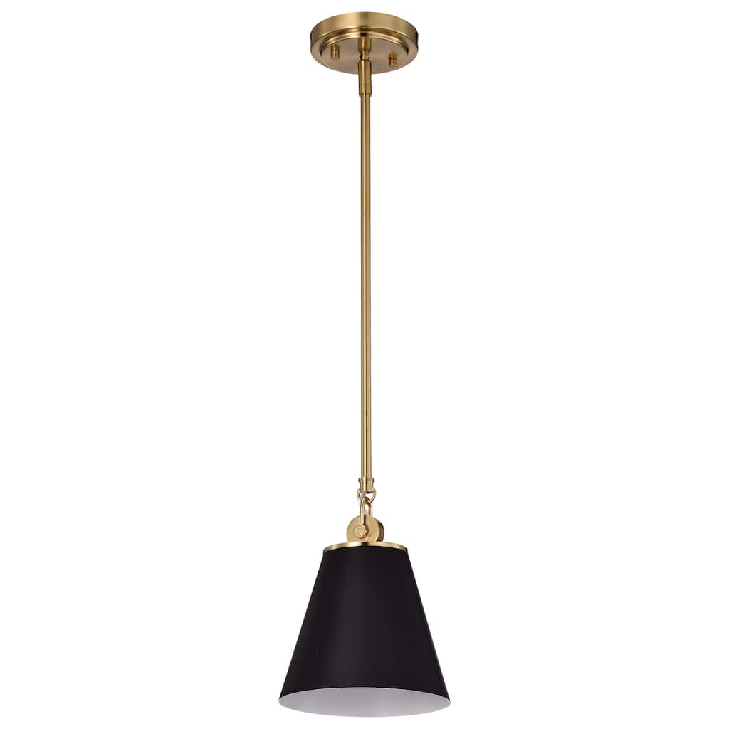 Dover 1 Light Small Pendant Black with Vintage Brass