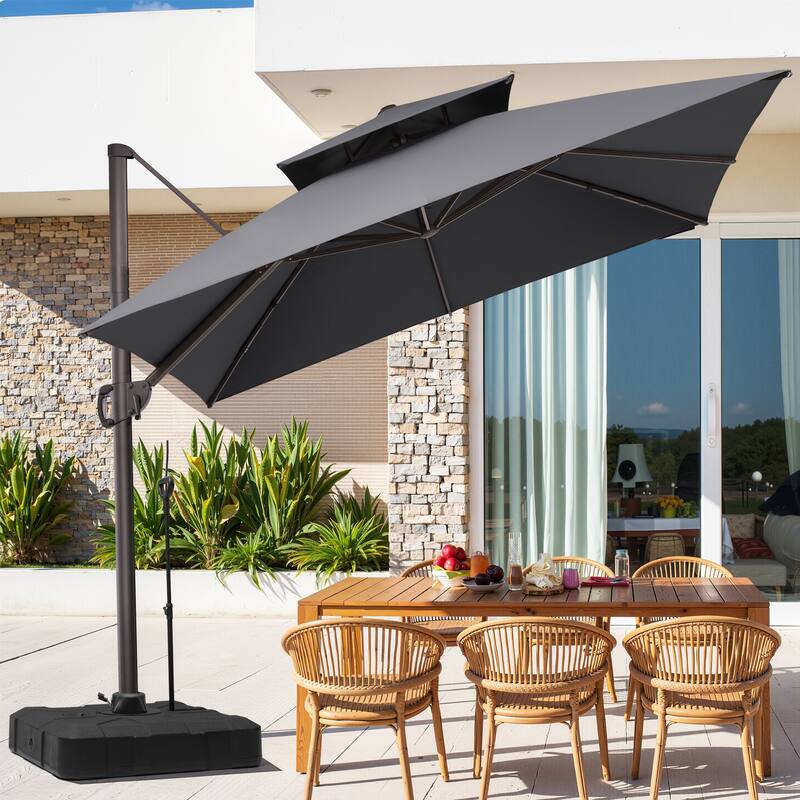 11 FT Outdoor Square Patio Offset Cantilever Umbrella with Base