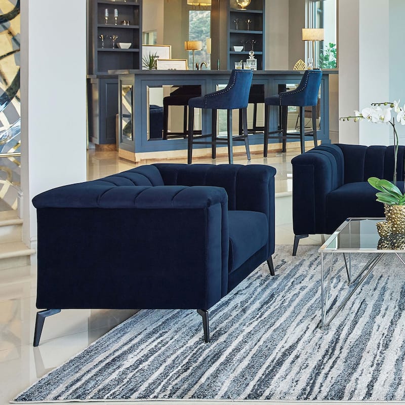 Chalet Upholstered Tuxedo Arm Tufted Chair Blue - Blue