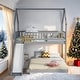 preview thumbnail 1 of 22, Twin over Full House Bunk Bed with Slide and Built-in Ladder Grey