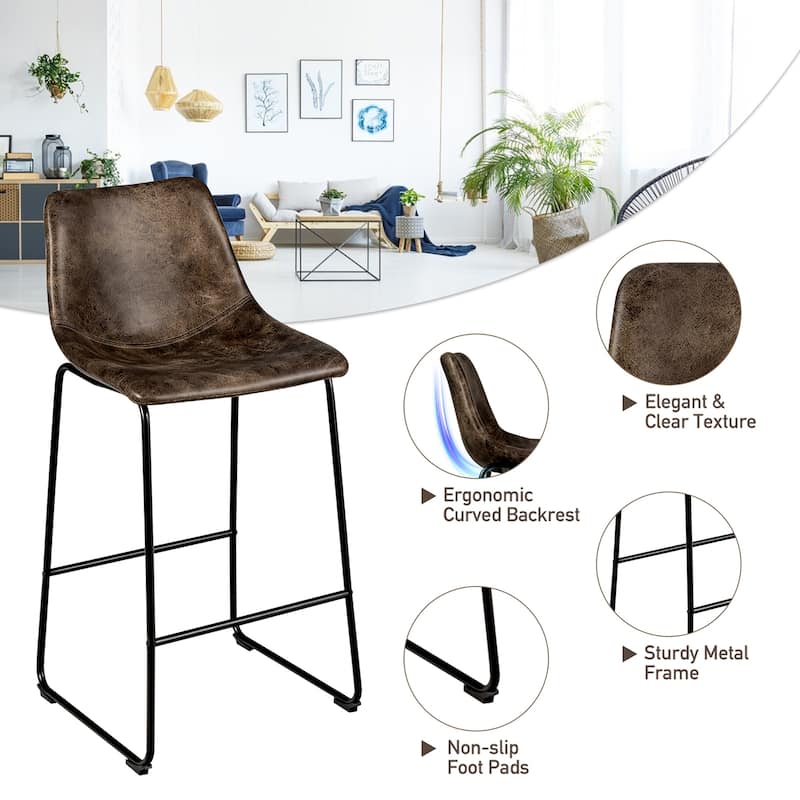 Costway Set of 2 Bar Stool Faux Suede Upholstered Kitchen Dining Chair - 19'' x 18.5'' x 40''(L x W x H)