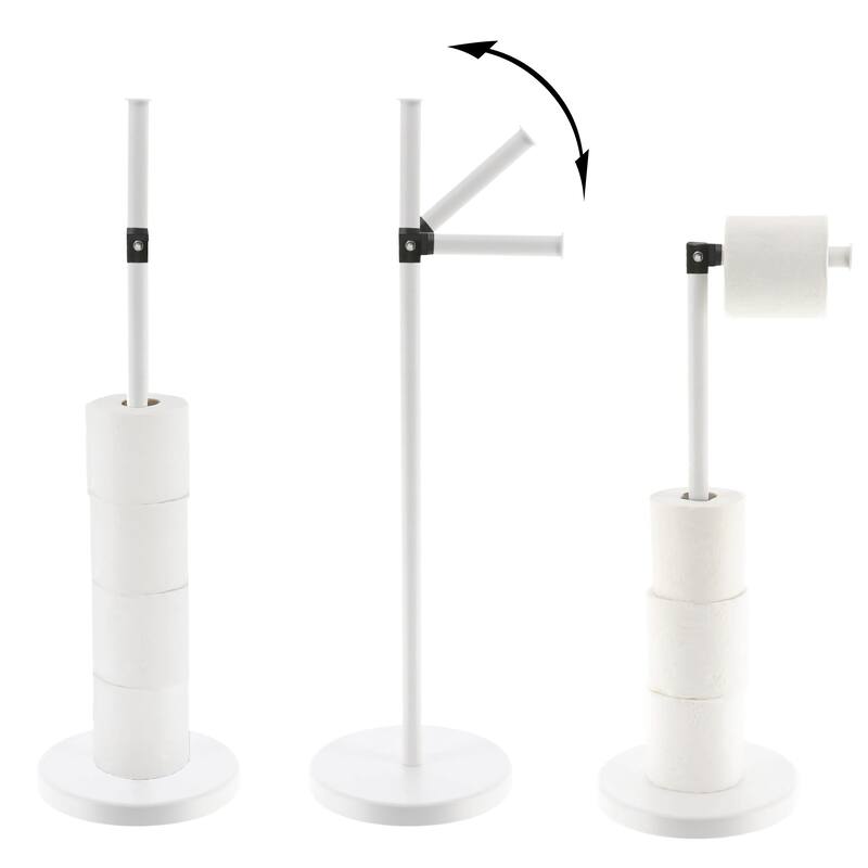 Sleek Toilet Paper Holder with Folding Arm and Reserve Compact Freestanding Metal Holder - Diameter 8 inches X 22" H