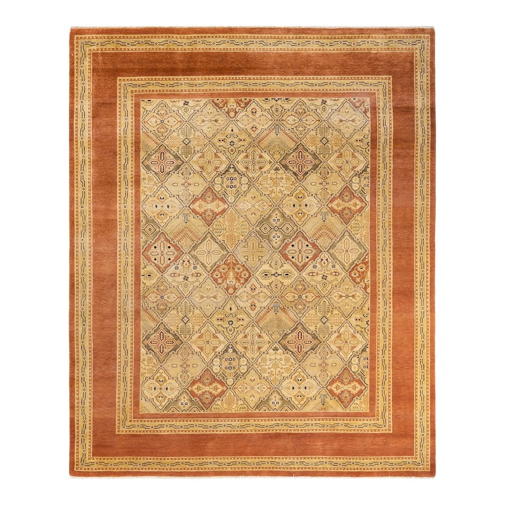 Overton Handknotted Wool Contemporary Floral Brown Area Rug - 8' x 10'
