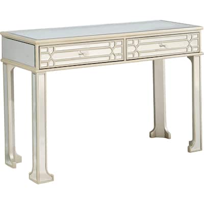 Champagne Glass Mirrored Console Table, 2 Drawers and Geometric Legs - 48" L x 16.8" W x 32" H