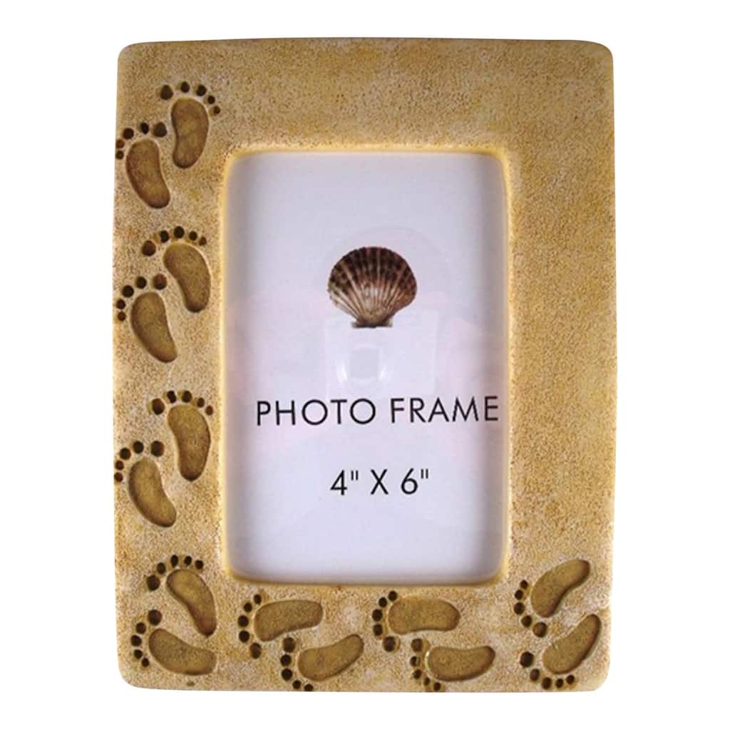 Beachcombers Footprints in Sand Photo Picture Frame 4 x 6 Inches Resin - Tan