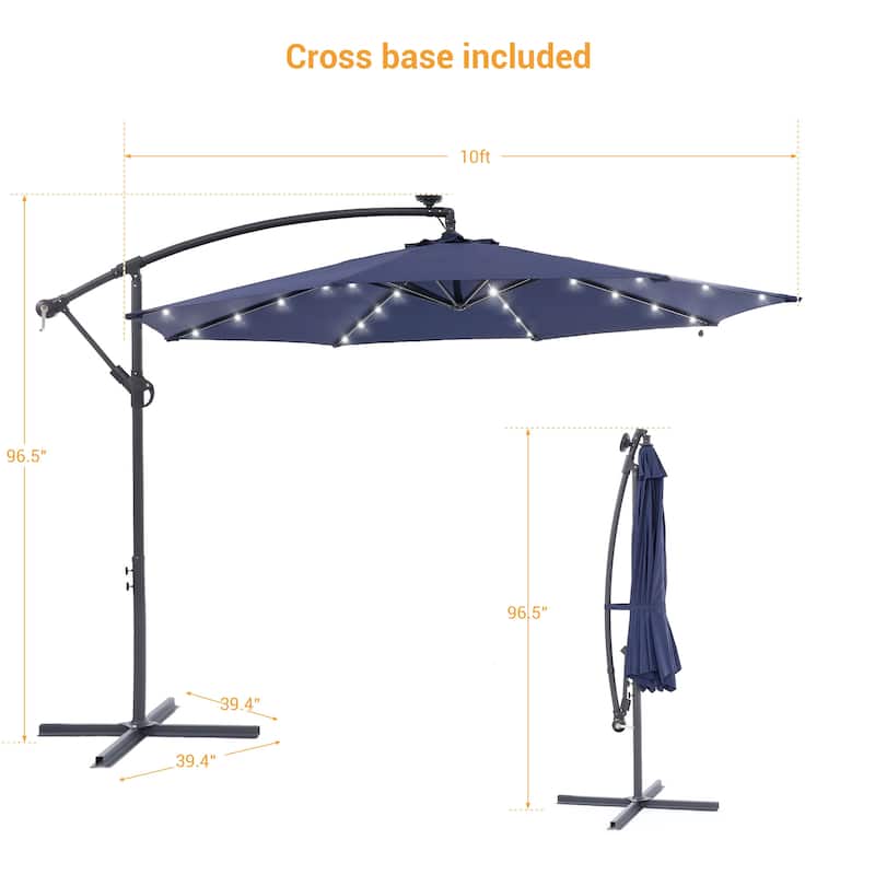 BONOSUKI 10ft Patio offset Umbrella Hanging Umbrella With LED Lights