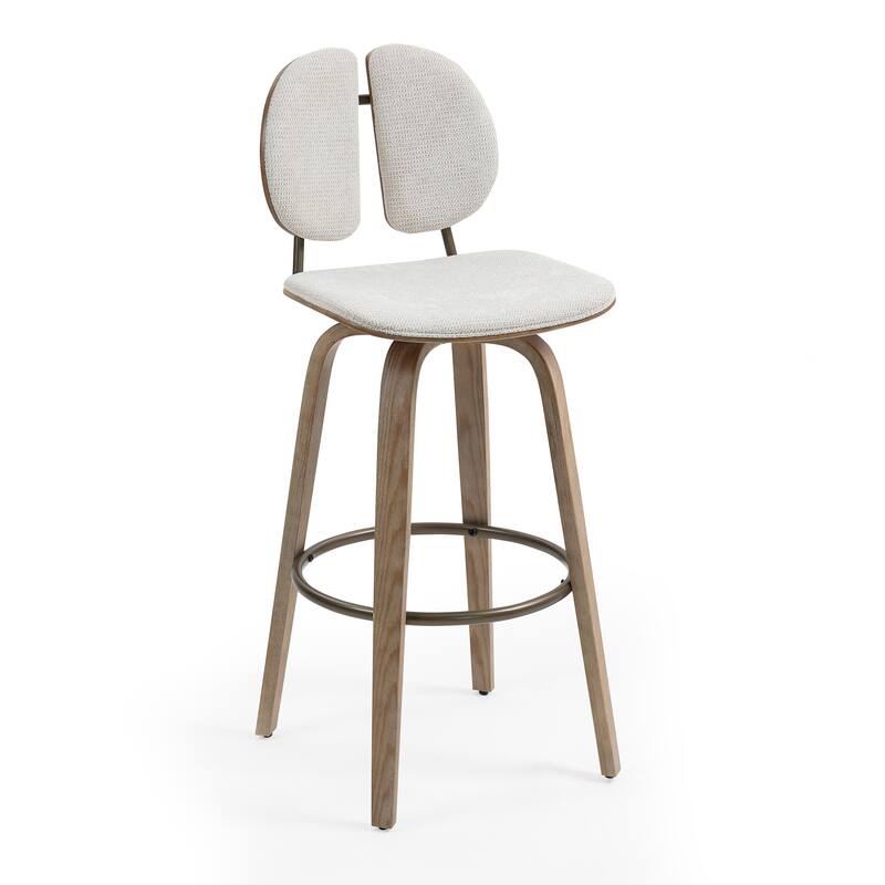 Set of 2 Betrys Beige Woven Fabric Swivel Bar Stool with Wood Legs