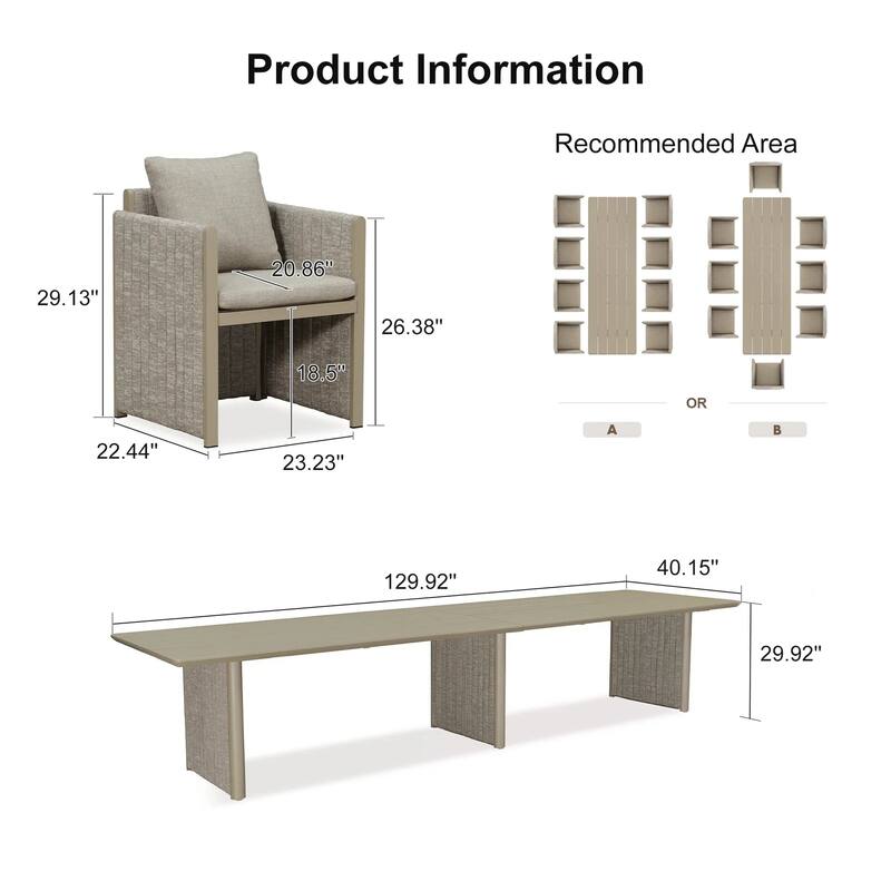PURPLE LEAF Sanori Patio Dining Set Modern Large Weather-Resistant Table and Aluminum Chairs Beige for Garden Backyard Kitchen