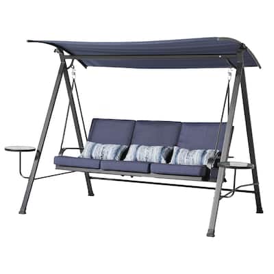 Steel 3-seater Swing Porch Swing with Canopy