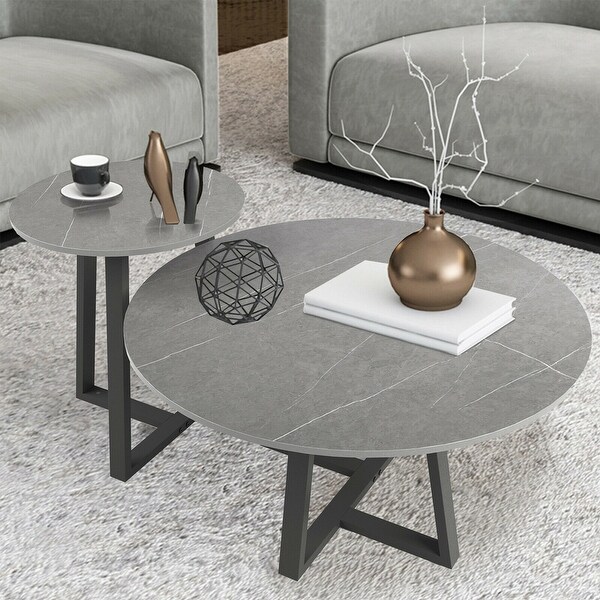 Round marble coffee table set of 2 clearance