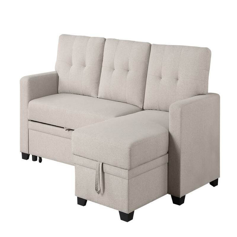Upholstered Pull Out Sectional Sofa with Chaise
