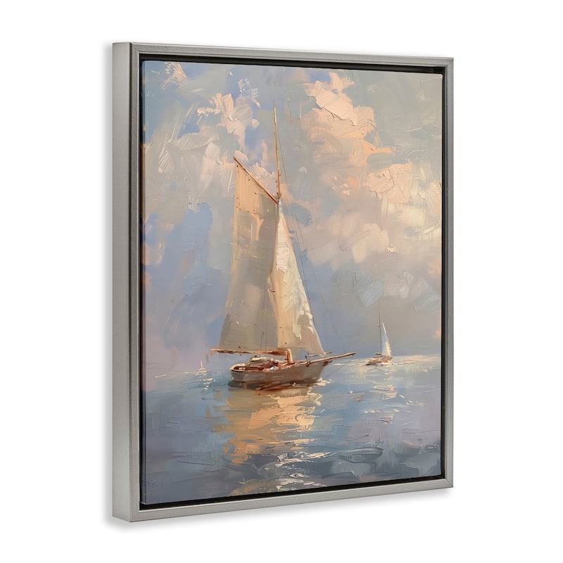 Stupell Maritime Ship on Cloudy Sea Framed Floater Canvas Wall Art Design By Arlington Prints
