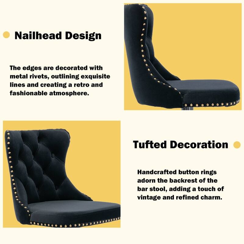 Velvet Upholstered Nailheads Tufted Swivel Bar Stools (Set of 2)