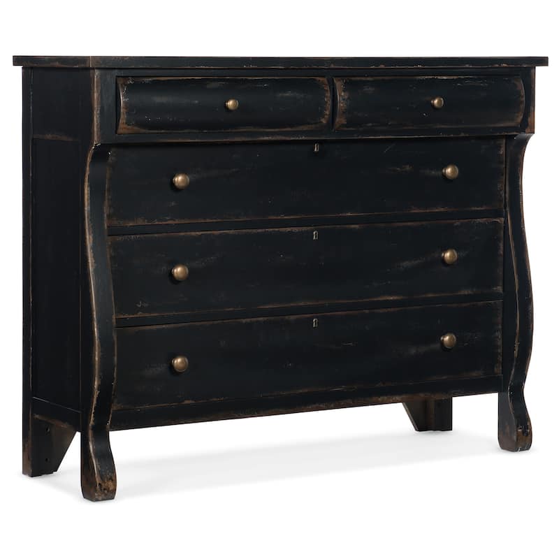 Hooker Furniture Ciao Bella 56" Wide 5 Drawer Vintage Bureau Style - Distressed Black