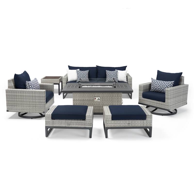 Milo Gray 7 Piece Sunbrella Outdoor Patio Motion Fire Set