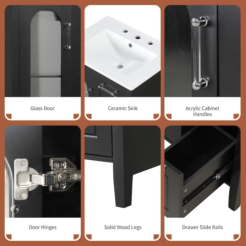 24" Bathroom Vanity with Sink, Bathroom Vanity Cabinet with Two Drawers and Door,Adjustable Shelf