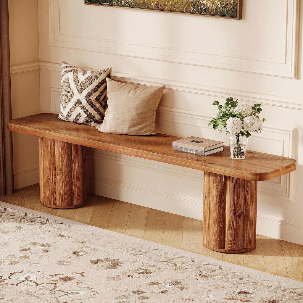 63" Extra Long Solid Wood Entryway Bench, Dining Bed End Accent Bench Seat for Living Room Foyer Bedroom