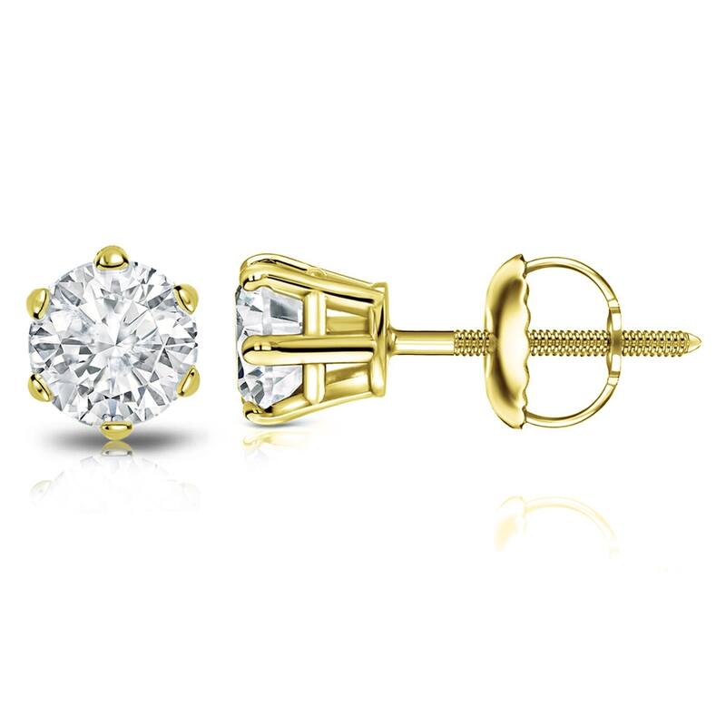 Auriya 14k Gold 1 1/2ctw Round Diamond Stud Earrings 6-Prong (I-J, I1-I2) - Yellow