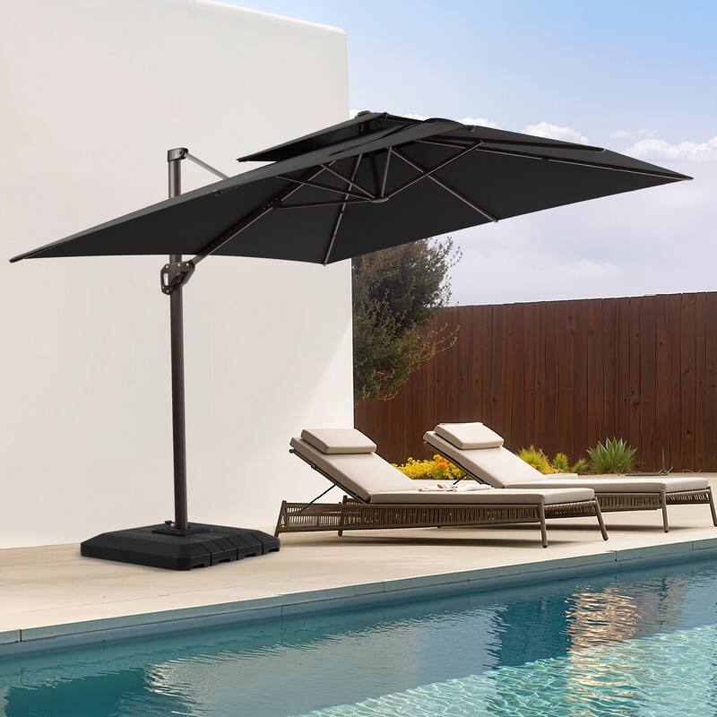 11 × 9 ft Outdoor Patio Offset Cantilever Dual Top Umbrella with 4-Piece Fillable Weighted Base