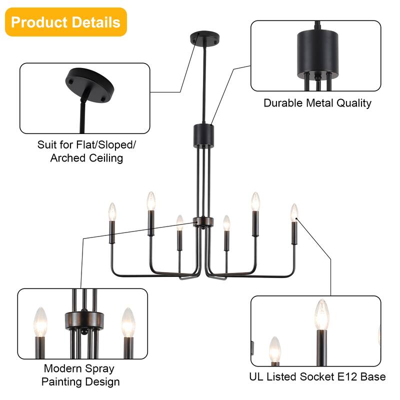 6-Light Candle Style Modern Chandelier for Dining Room