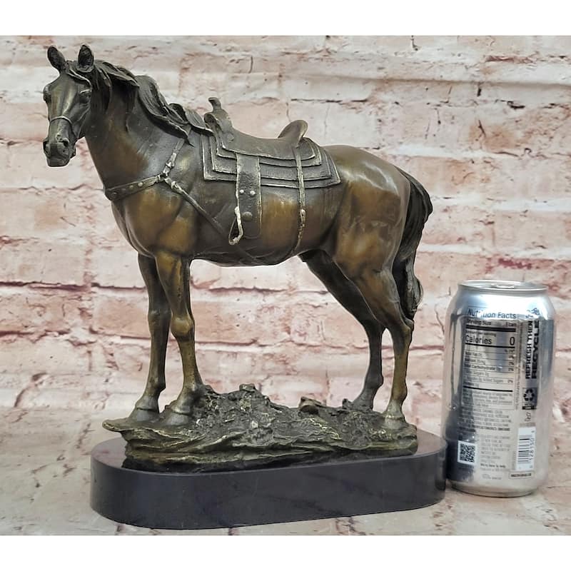 Large Original Loving Horse With His Saddle Western Art Cowboy Bronze Sculpture