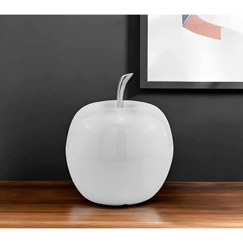 HomeRoots 6" White Aluminum Decorative Apple Tabletop Sculpture - 4" W x 4" D x 5.5" H