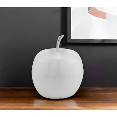 HomeRoots 6" White Aluminum Decorative Apple Tabletop Sculpture - 4" W x 4" D x 5.5" H