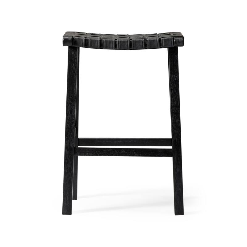 HomeRoots 30" Charcoal and Black Faux Leather and Solid Wood Backless Bar Height Bar Chair