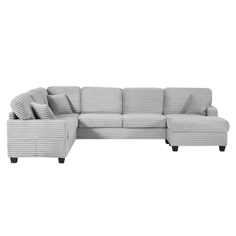Roomfitters U-Shaped Upholstered Sectional Sofa with Movable Ottoman and Side Storage Pockets for Living Room