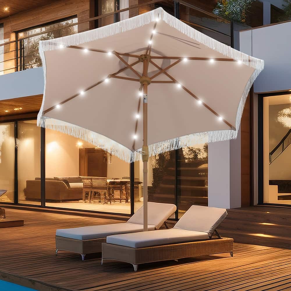Autlaycil 7.5 ft Outdoor Patio Umbrella with 18 LED Lights Solar & Tassel.