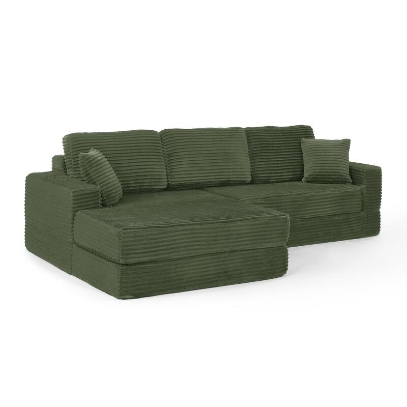 112.6" L-Shaped Modular Sectional Left sofa seat with Queen Sleeper Function, Corduroy Upholstery and No Assembly Required